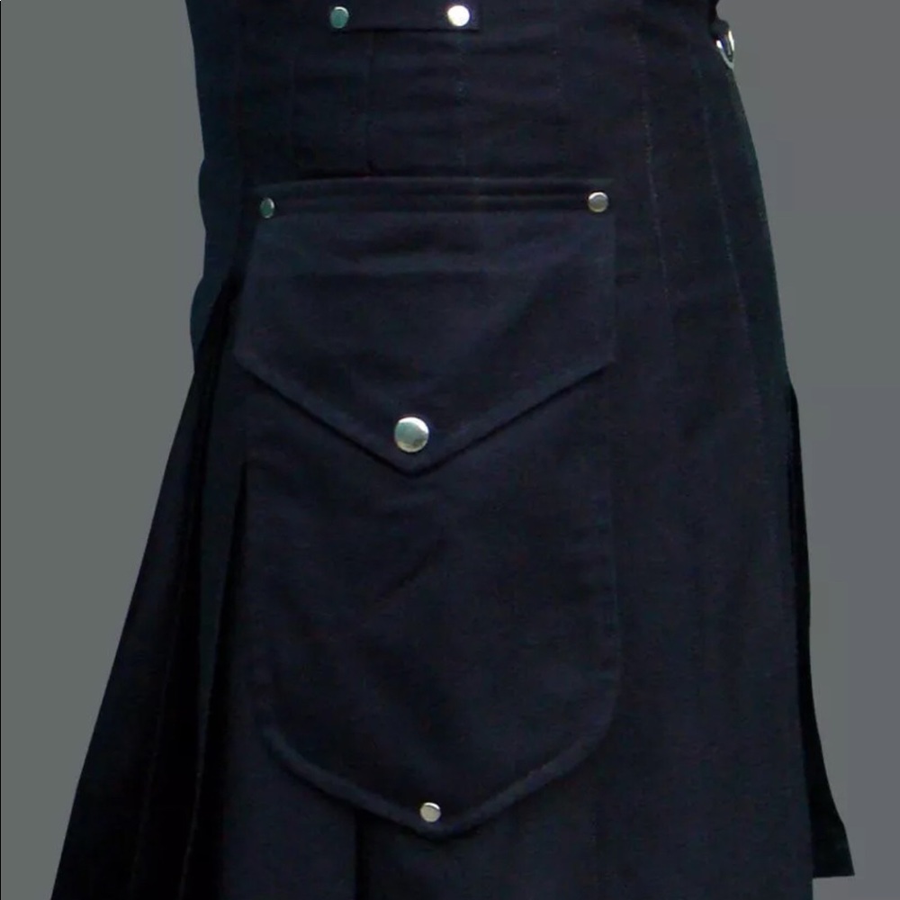 Scottish Men Utility Kilt Black 100% Cotton - Picture 3 of 4